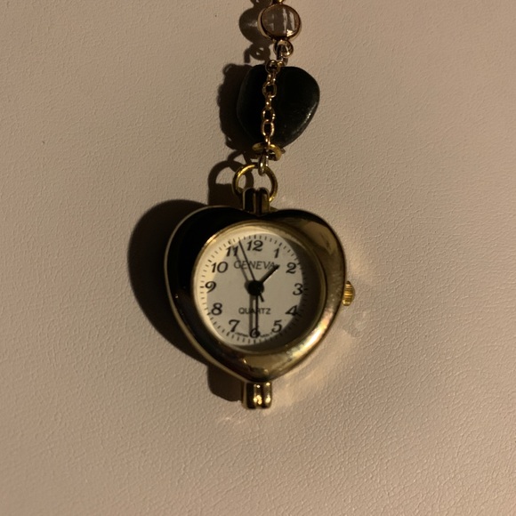 Original One of a Kind Hematite Heart and Gold Chain Clock Drop Necklace - Picture 14 of 15